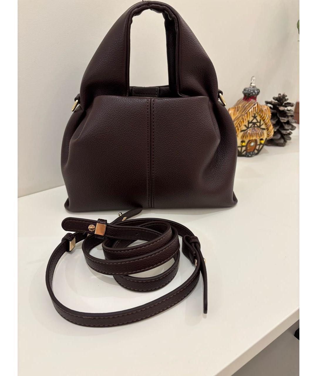 POLENE Коричневая кожаная сумка с короткими ручками, фото 5
