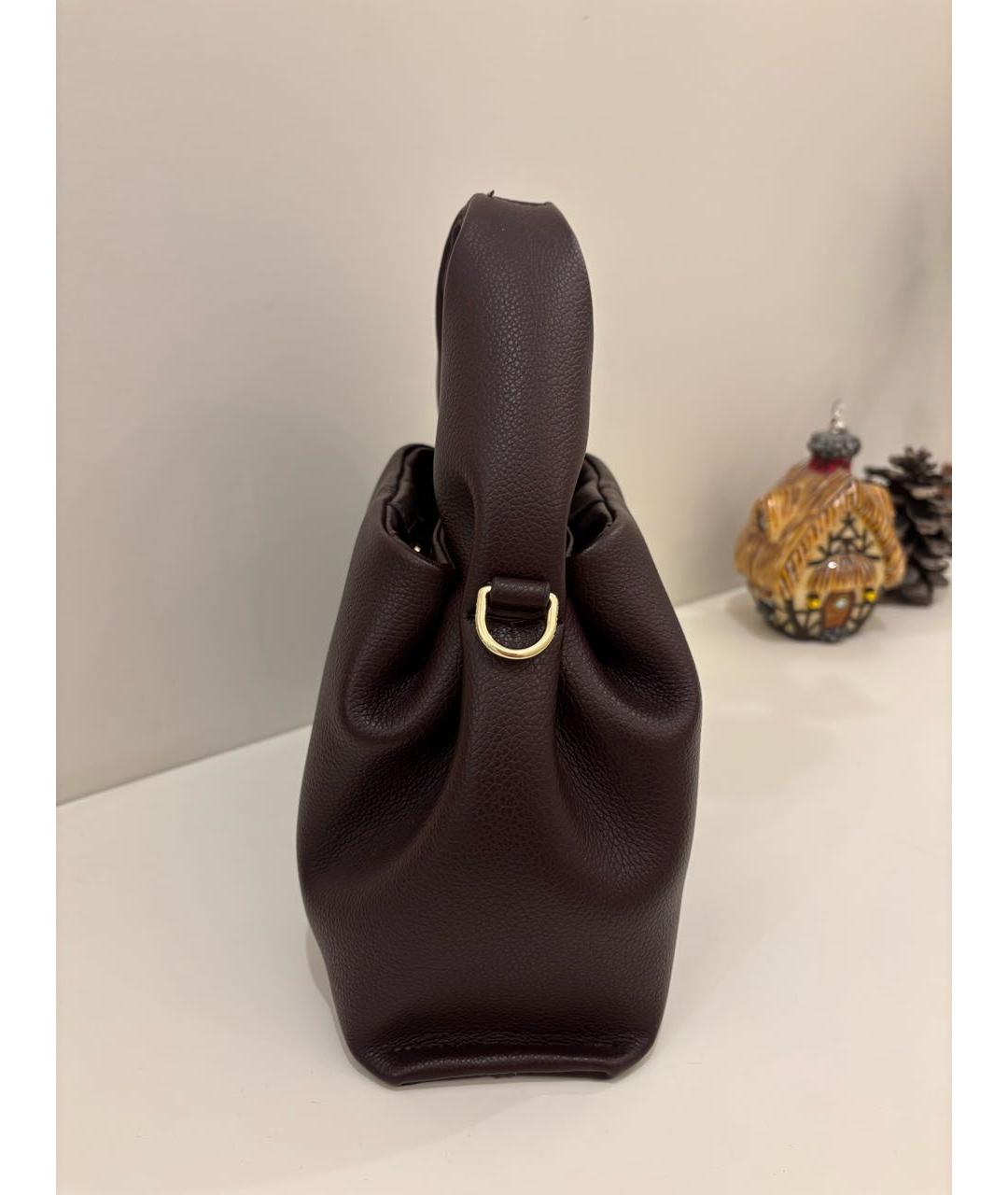 POLENE Коричневая кожаная сумка с короткими ручками, фото 2