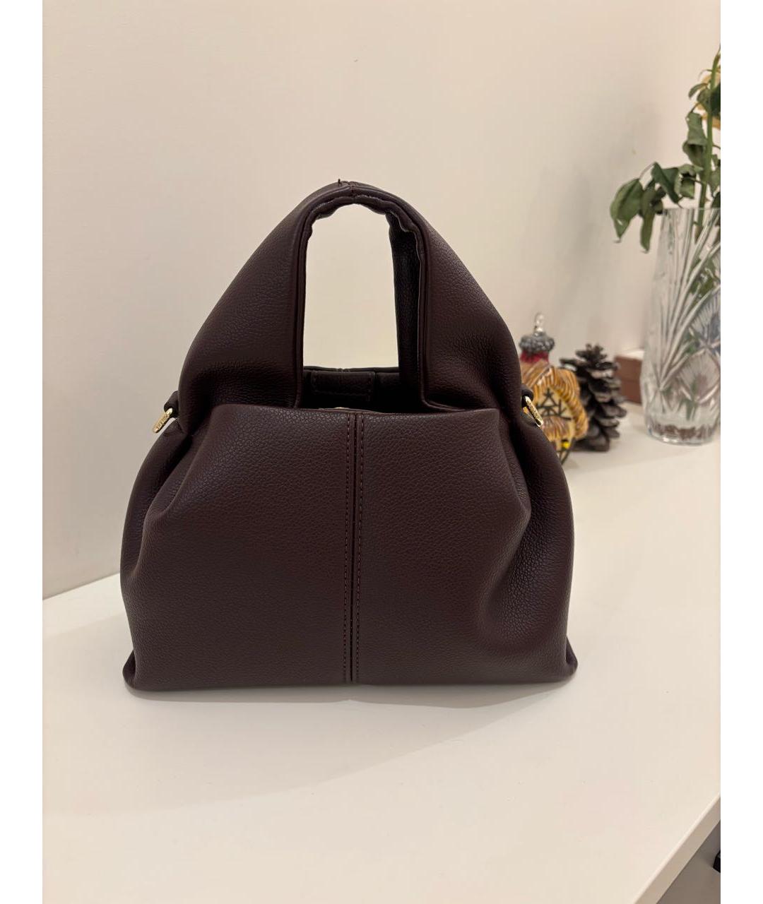 POLENE Коричневая кожаная сумка с короткими ручками, фото 6