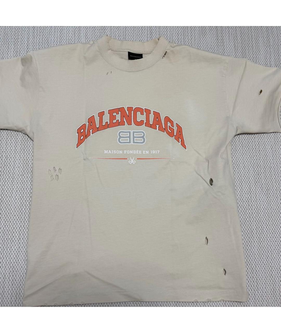 BALENCIAGA Бежевая хлопковая футболка, фото 6