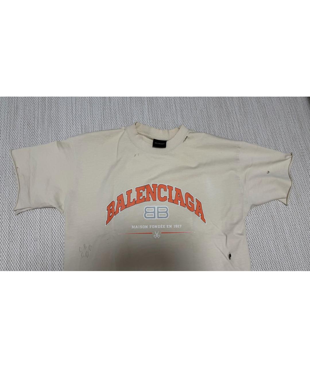BALENCIAGA Бежевая хлопковая футболка, фото 3