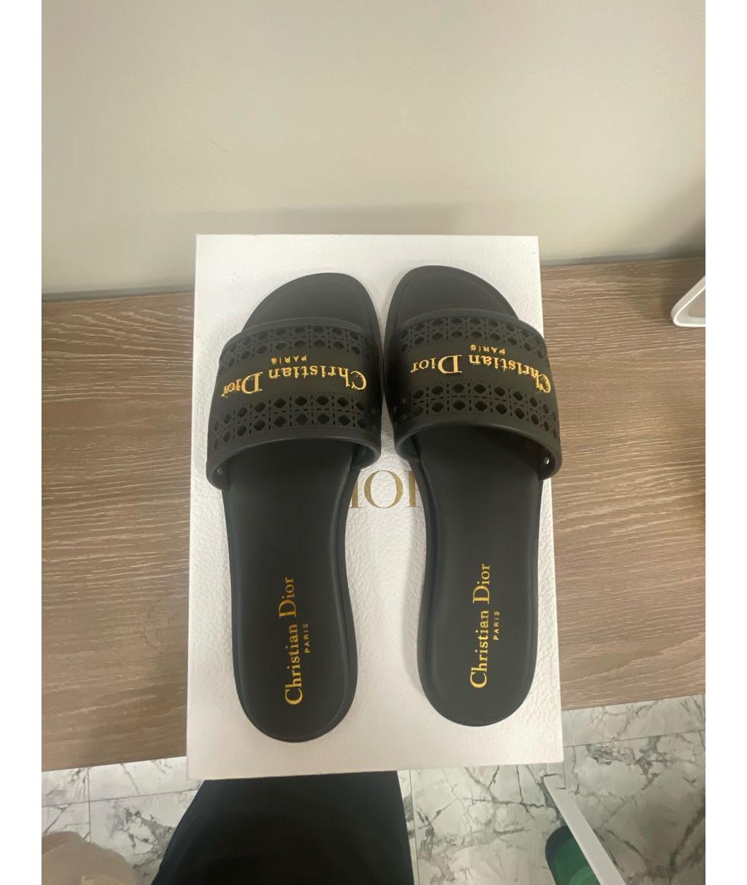 CHRISTIAN DIOR Черные кожаные шлепанцы, фото 3