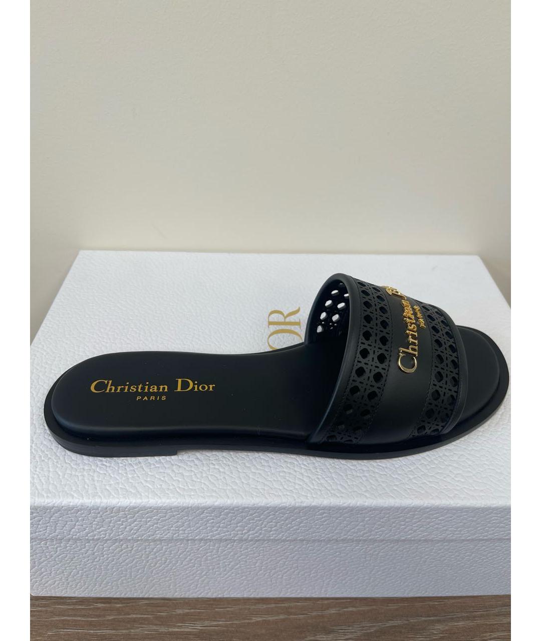 CHRISTIAN DIOR Черные кожаные шлепанцы, фото 5
