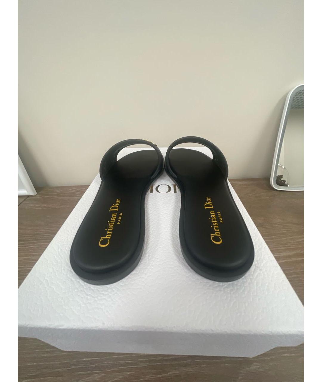 CHRISTIAN DIOR Черные кожаные шлепанцы, фото 4