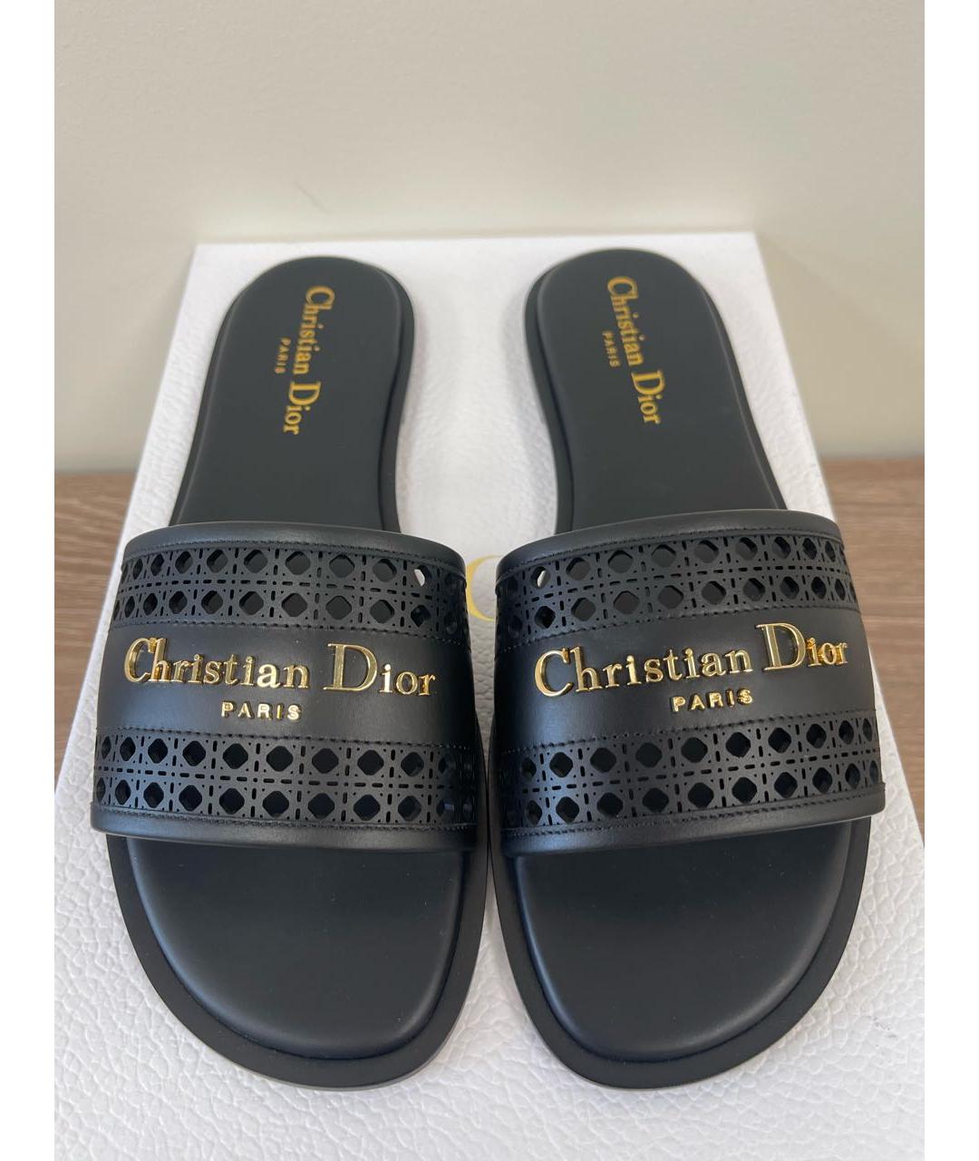 CHRISTIAN DIOR Черные кожаные шлепанцы, фото 2