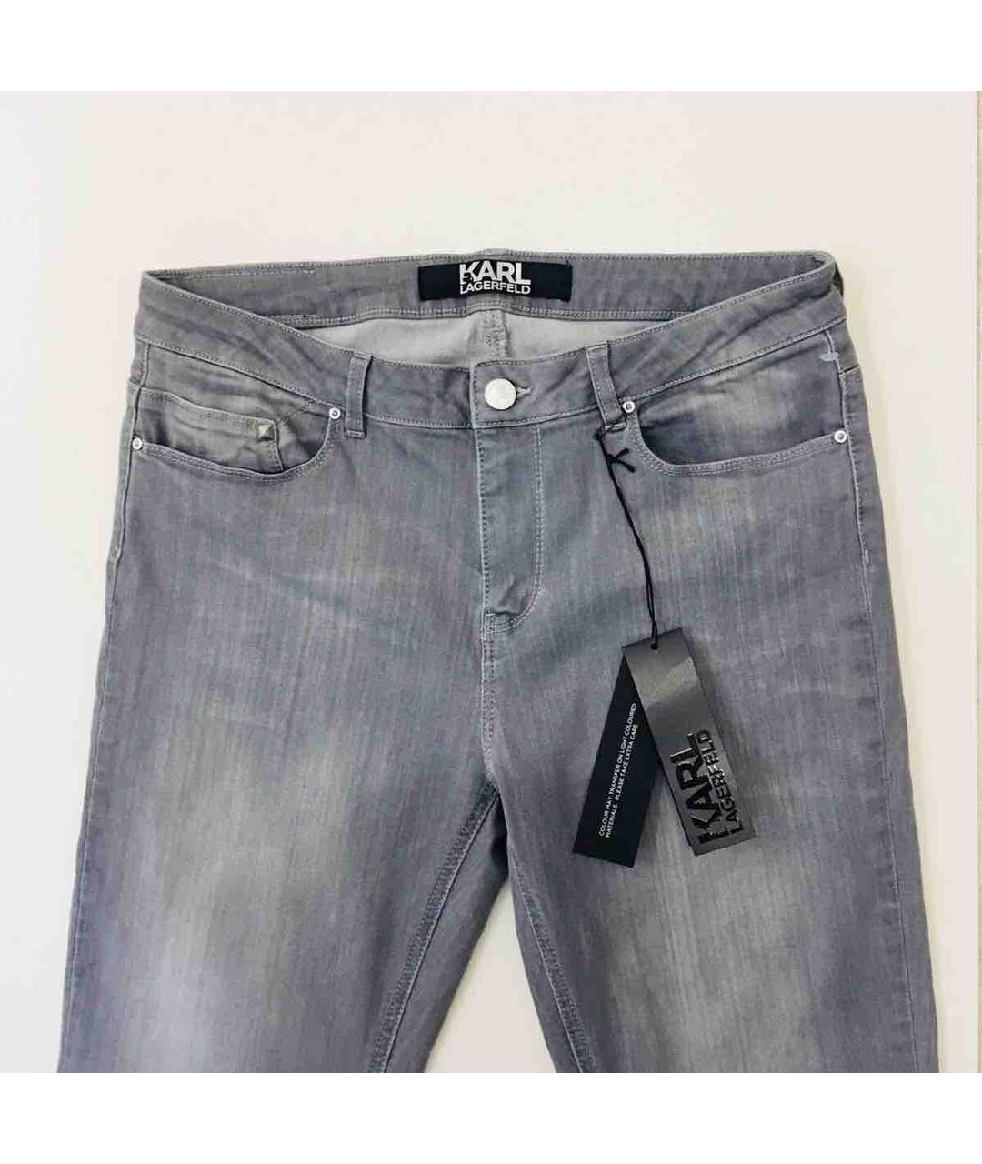 KARL LAGERFELD Серые хлопко-эластановые джинсы слим, фото 4