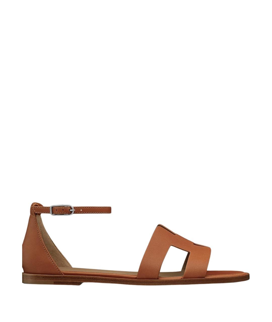 HERMES Коричневые кожаные босоножки, фото 1