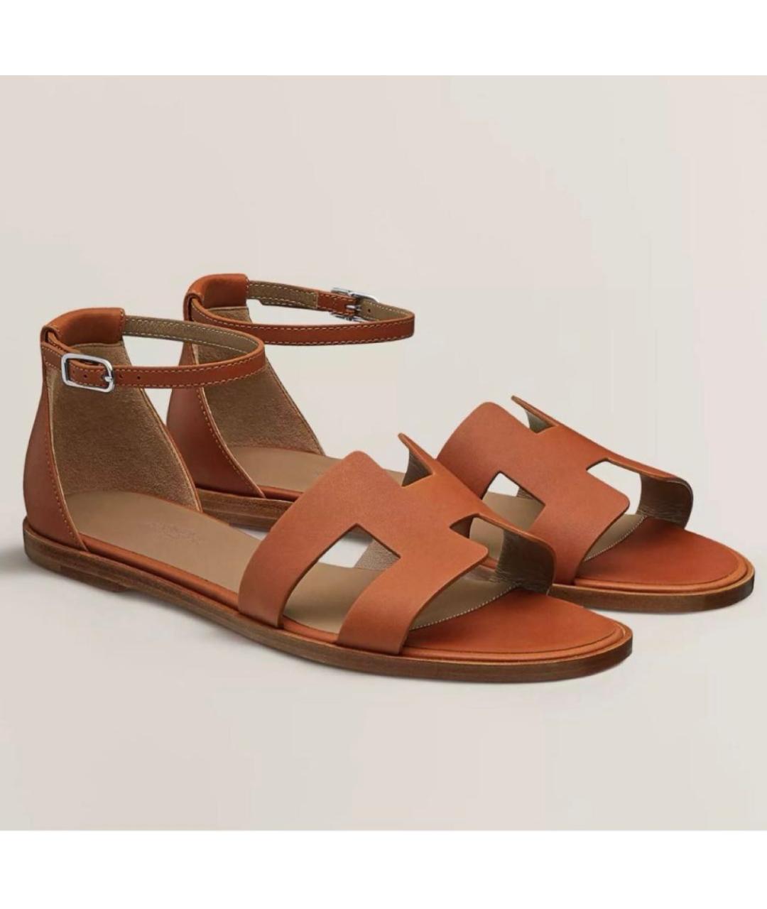 HERMES Коричневые кожаные босоножки, фото 3