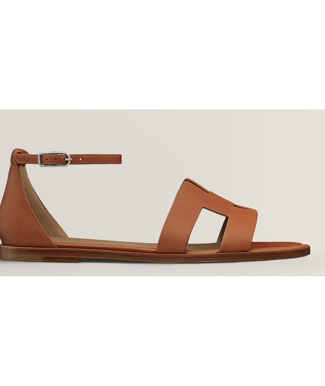 HERMES Коричневые кожаные босоножки, фото 6