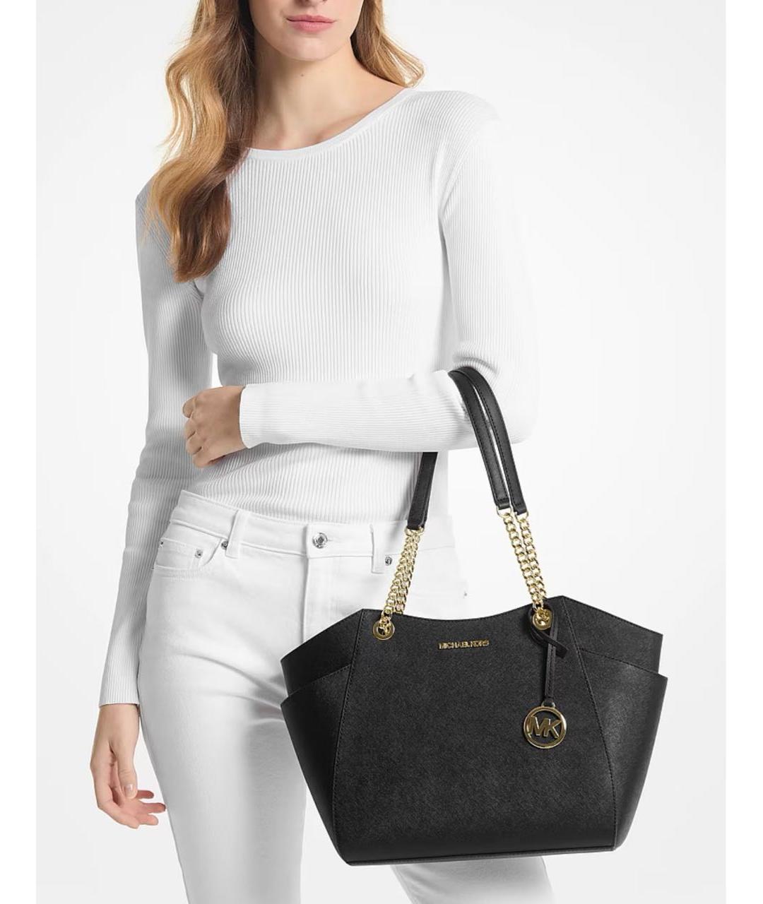 MICHAEL KORS Черная кожаная сумка тоут, фото 7