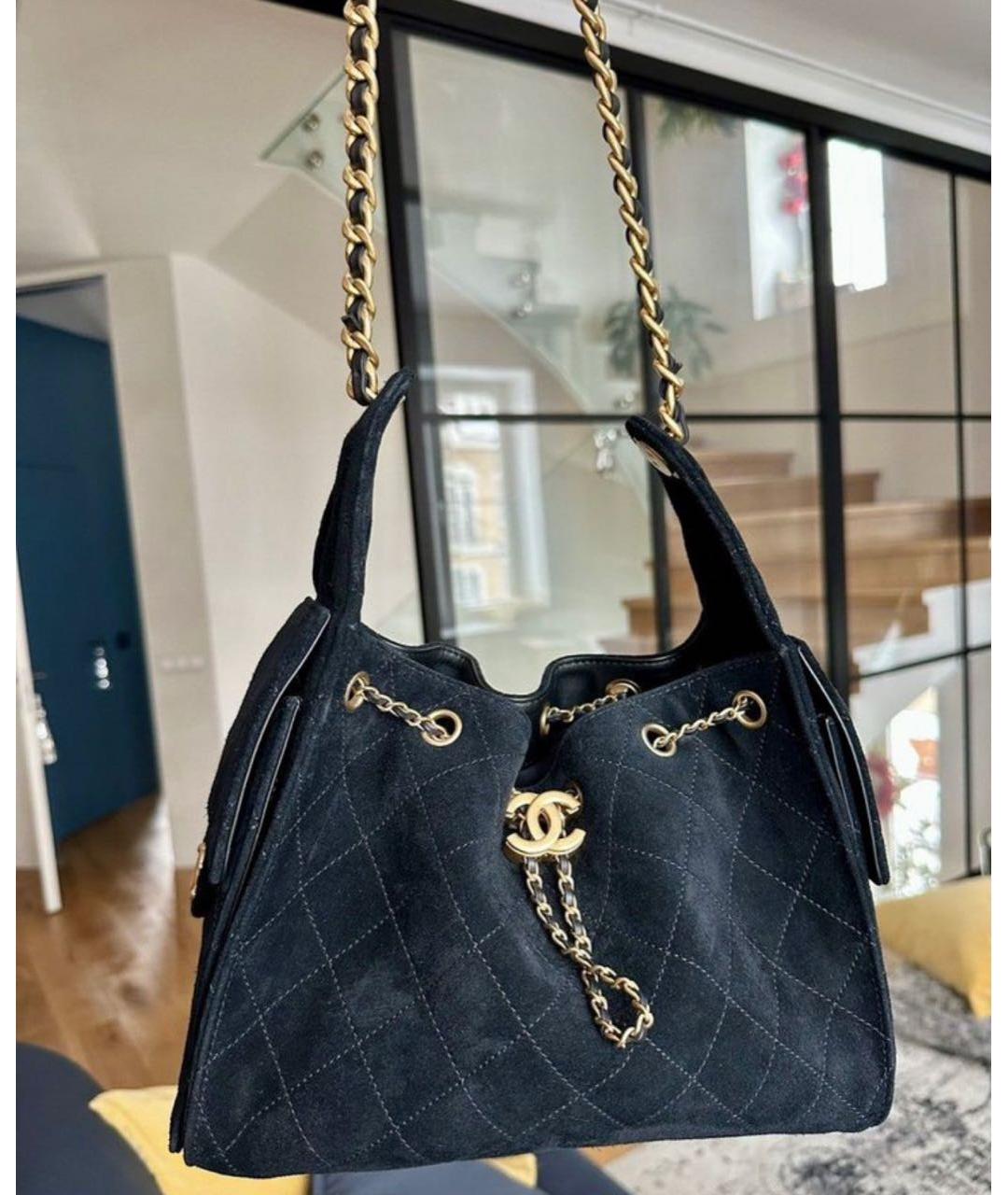 CHANEL Черная замшевая сумка тоут, фото 6