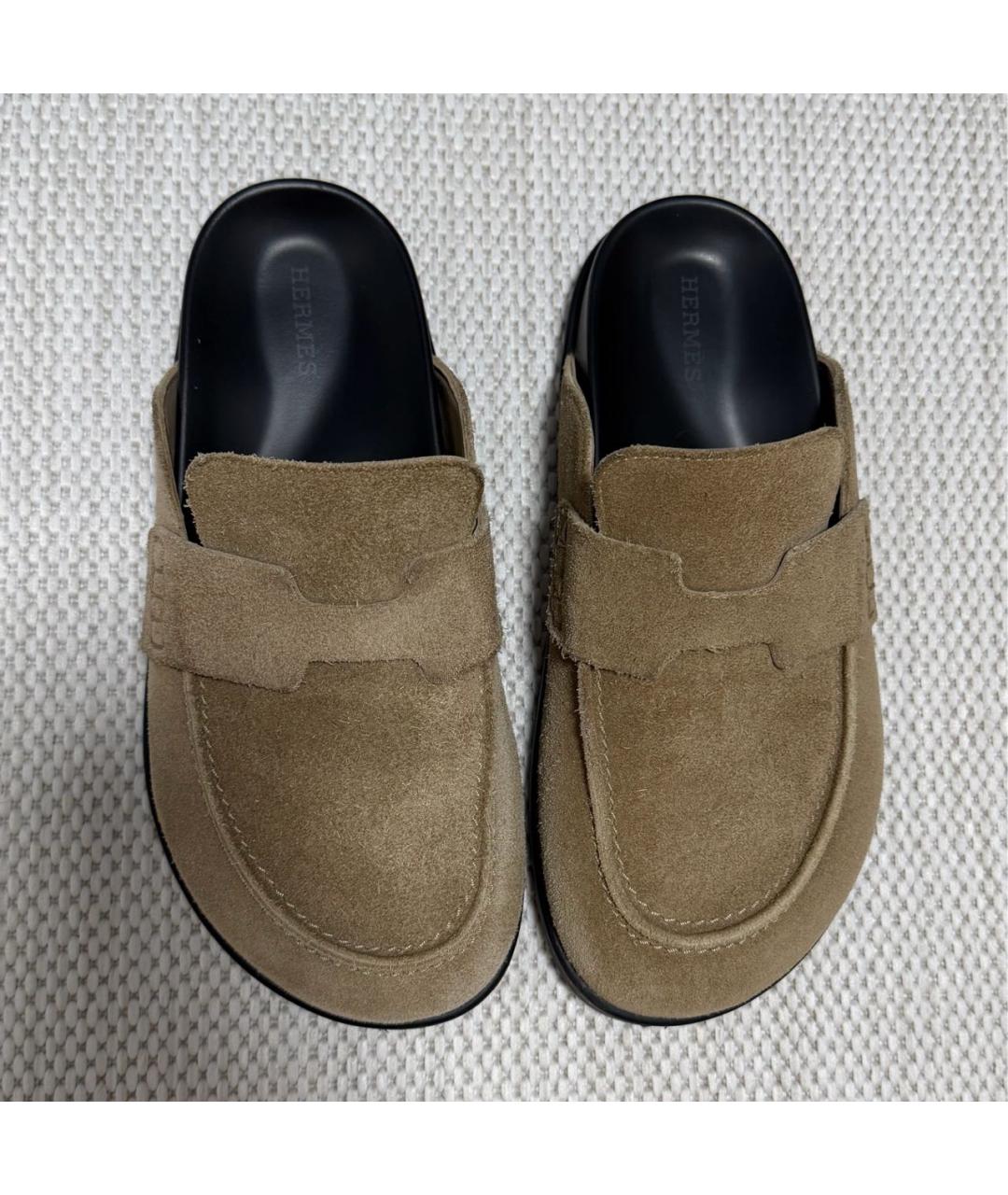HERMES Бежевые замшевые мюли, фото 2