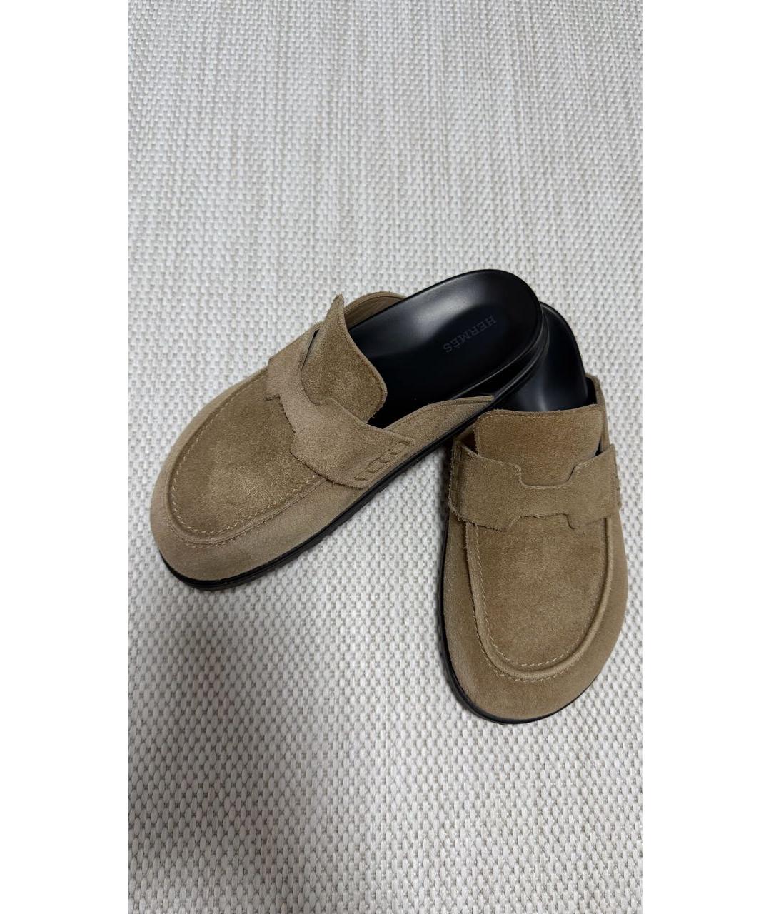 HERMES Бежевые замшевые мюли, фото 6