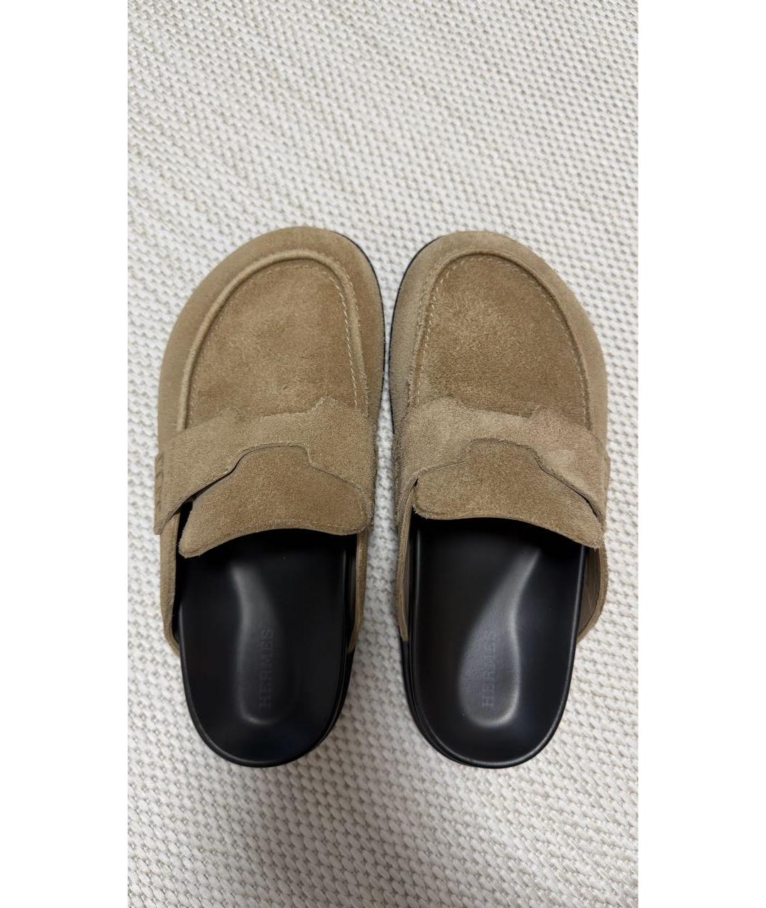 HERMES Бежевые замшевые мюли, фото 3