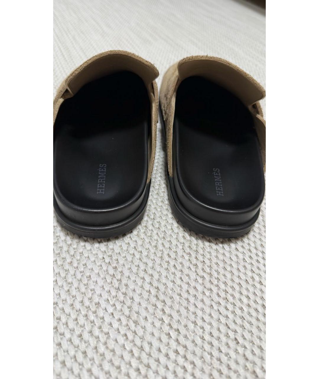 HERMES Бежевые замшевые мюли, фото 4