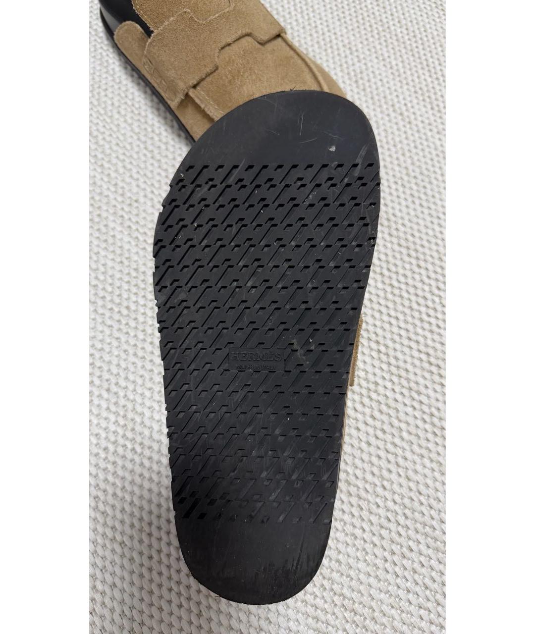 HERMES Бежевые замшевые мюли, фото 5