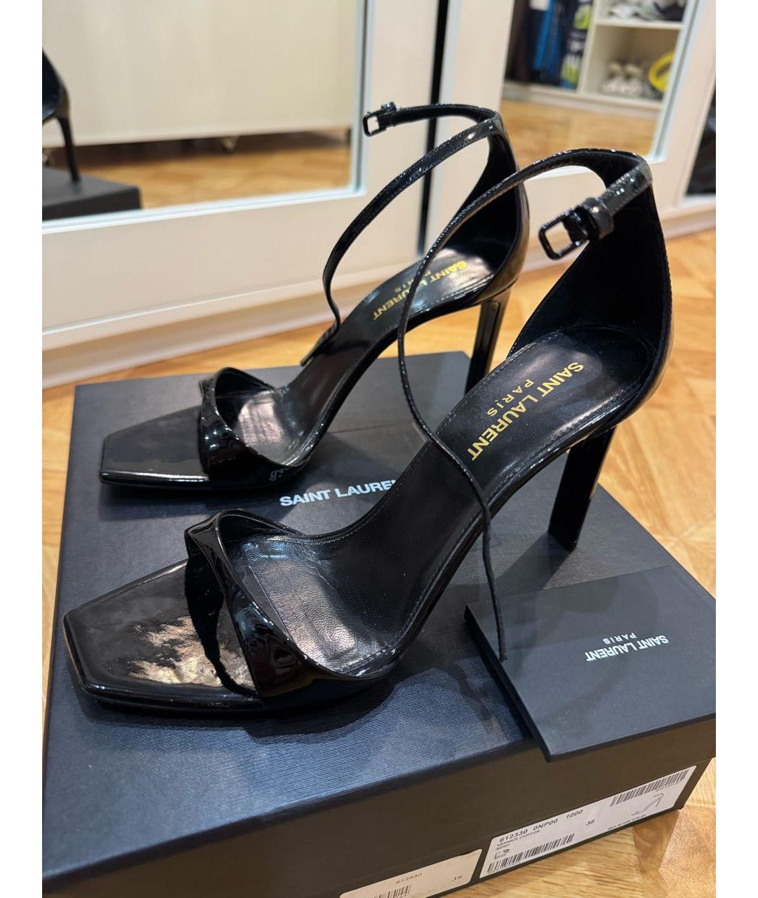 SAINT LAURENT Черные босоножки из лакированной кожи, фото 5