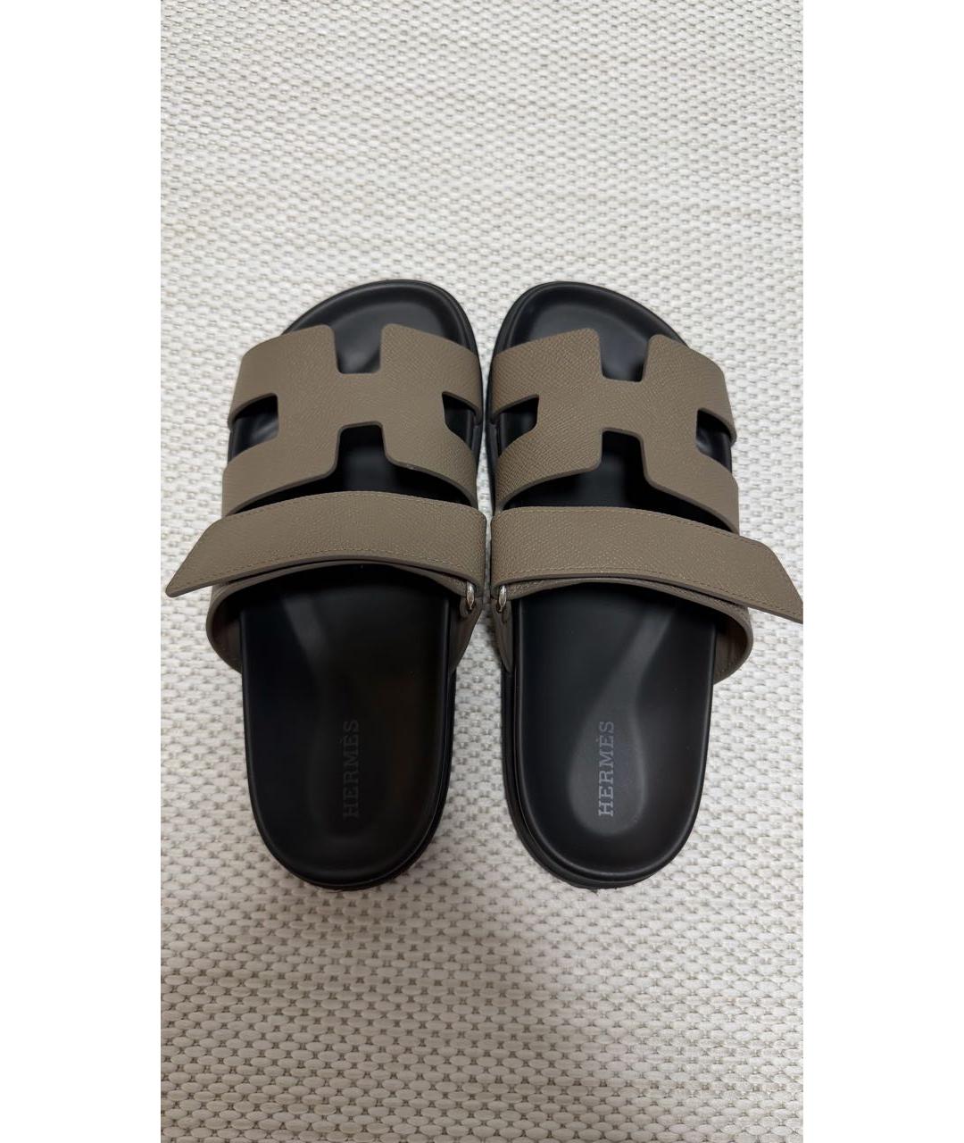 HERMES Коричневые кожаные шлепанцы, фото 3
