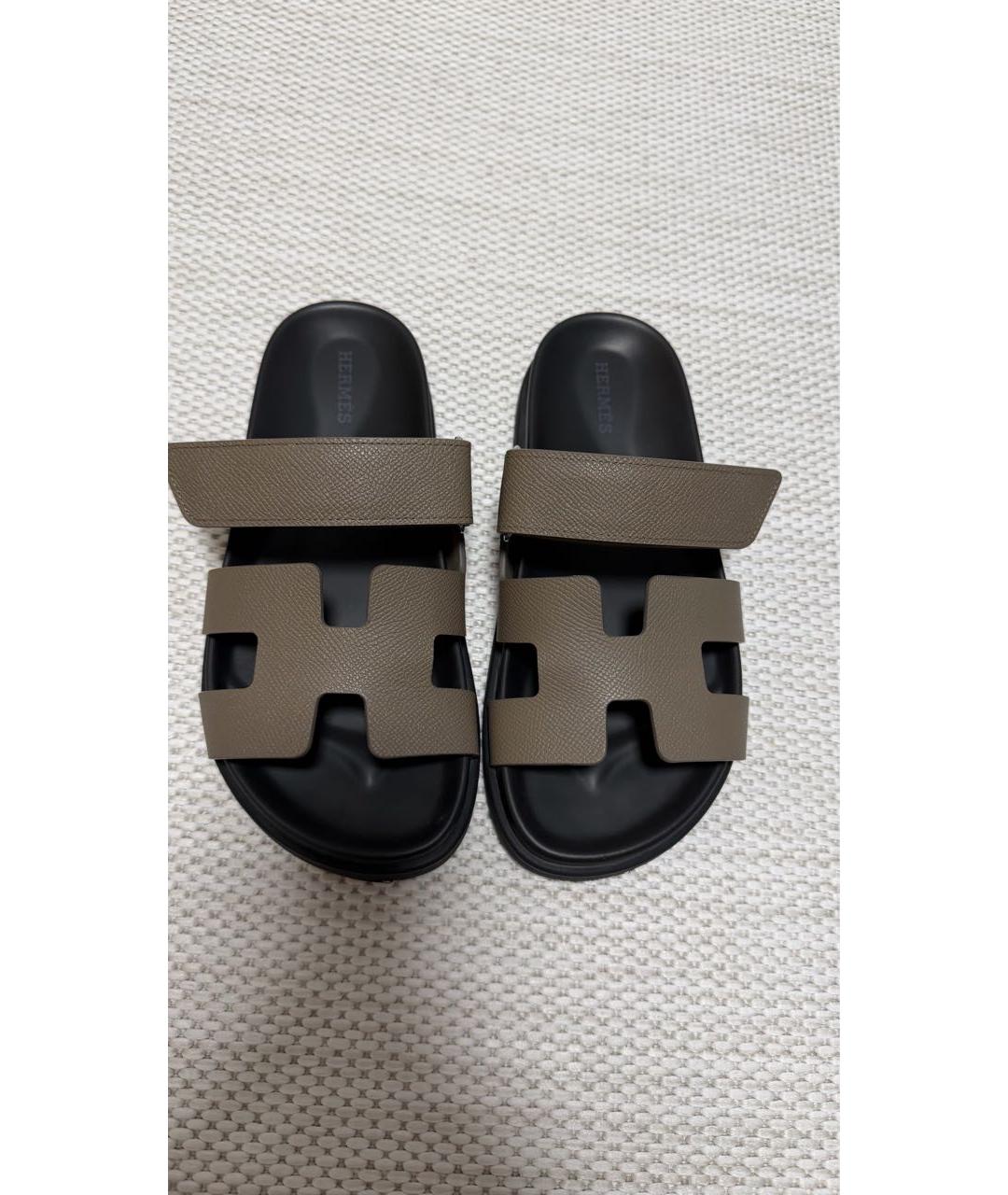 HERMES Коричневые кожаные шлепанцы, фото 2