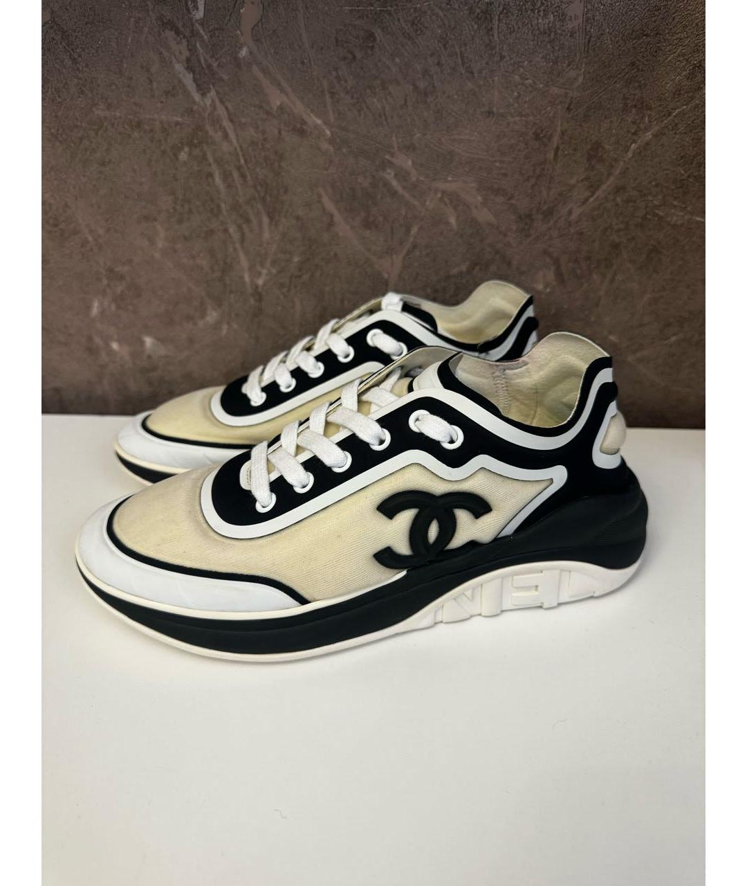 CHANEL Бежевые кожаные кроссовки, фото 7