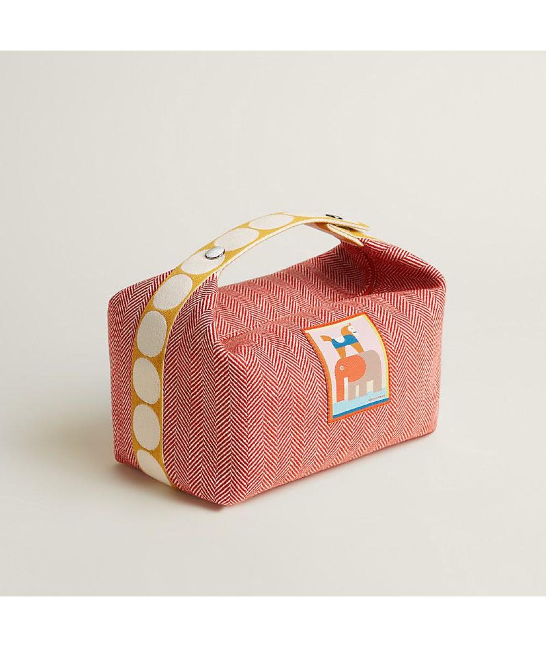 HERMES Коралловая тканевая косметичка, фото 6