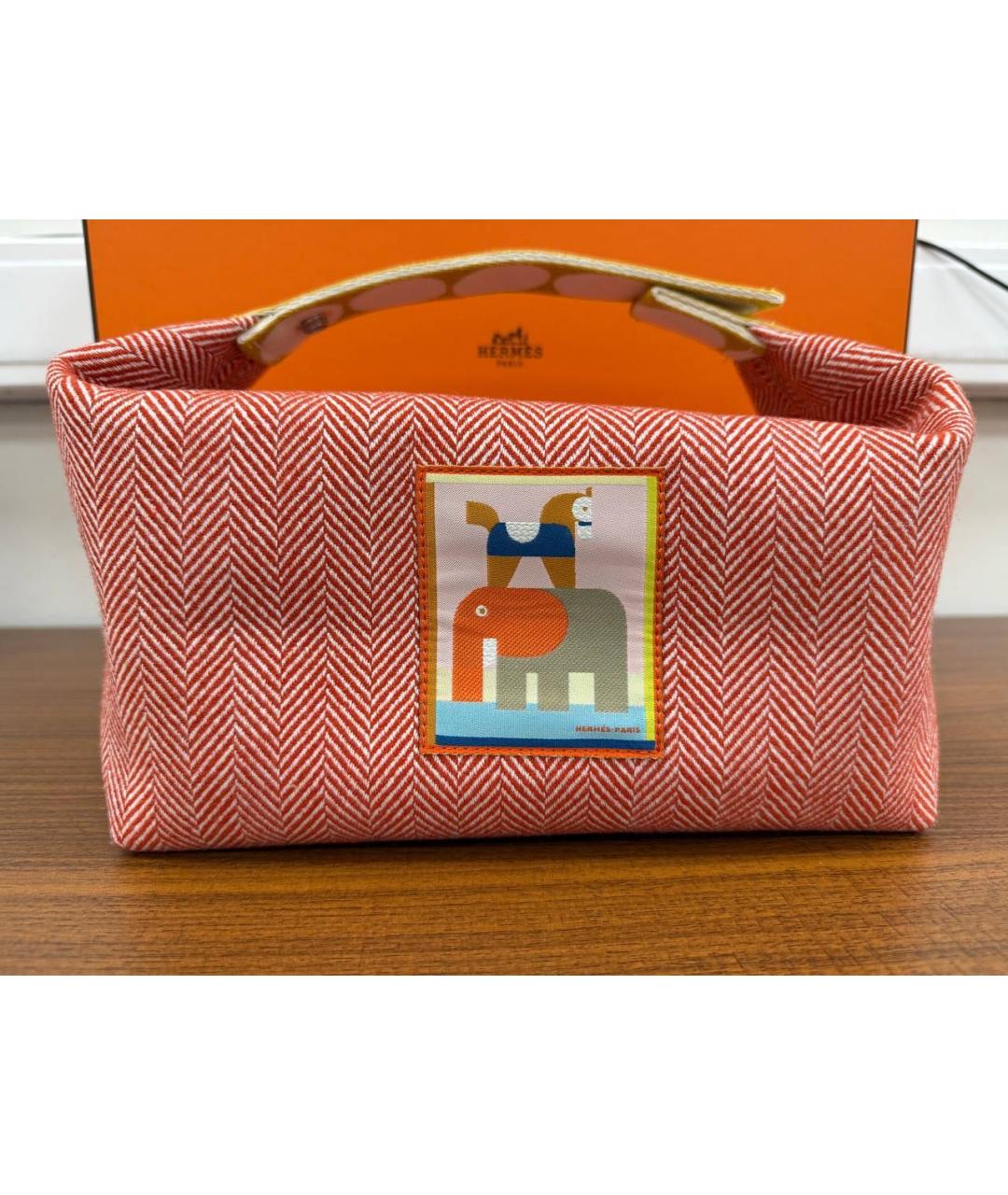 HERMES Коралловая тканевая косметичка, фото 3