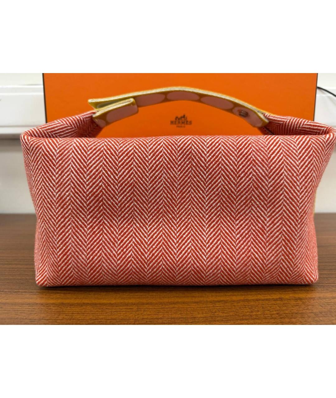HERMES Коралловая тканевая косметичка, фото 5