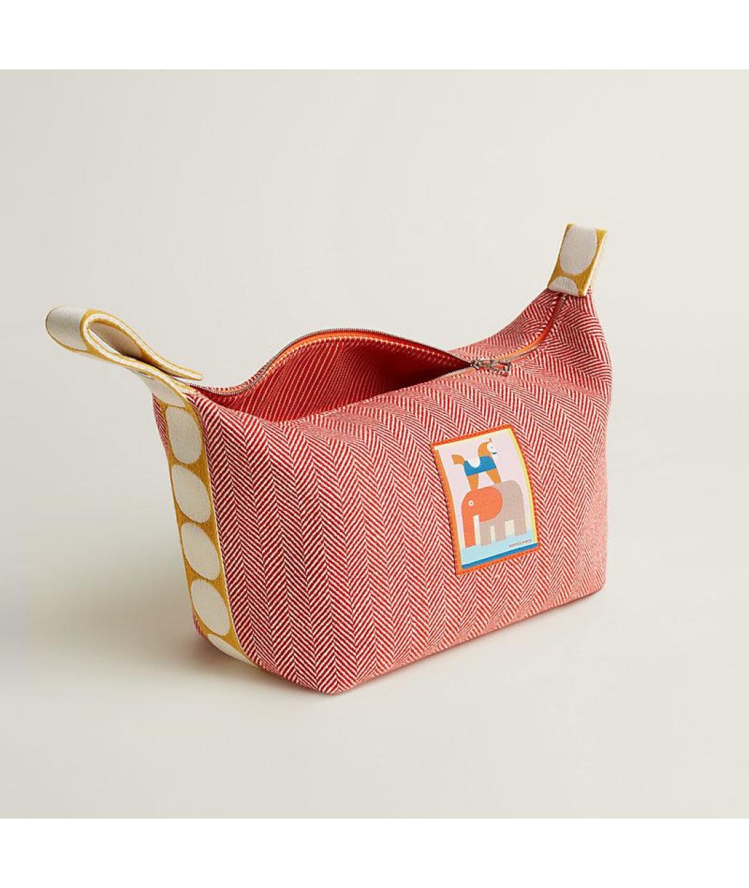 HERMES Коралловая тканевая косметичка, фото 2