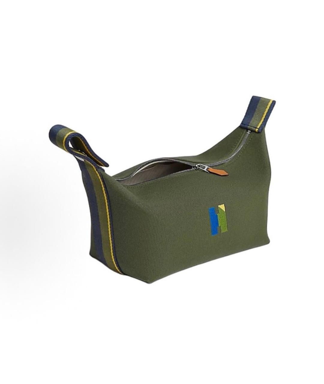 HERMES Хаки тканевая косметичка, фото 2