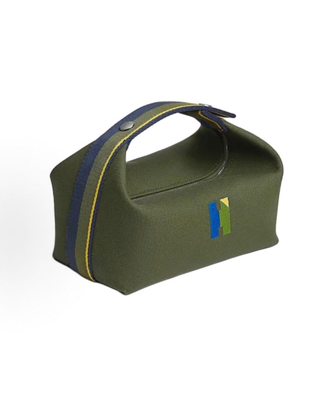 HERMES Хаки тканевая косметичка, фото 4