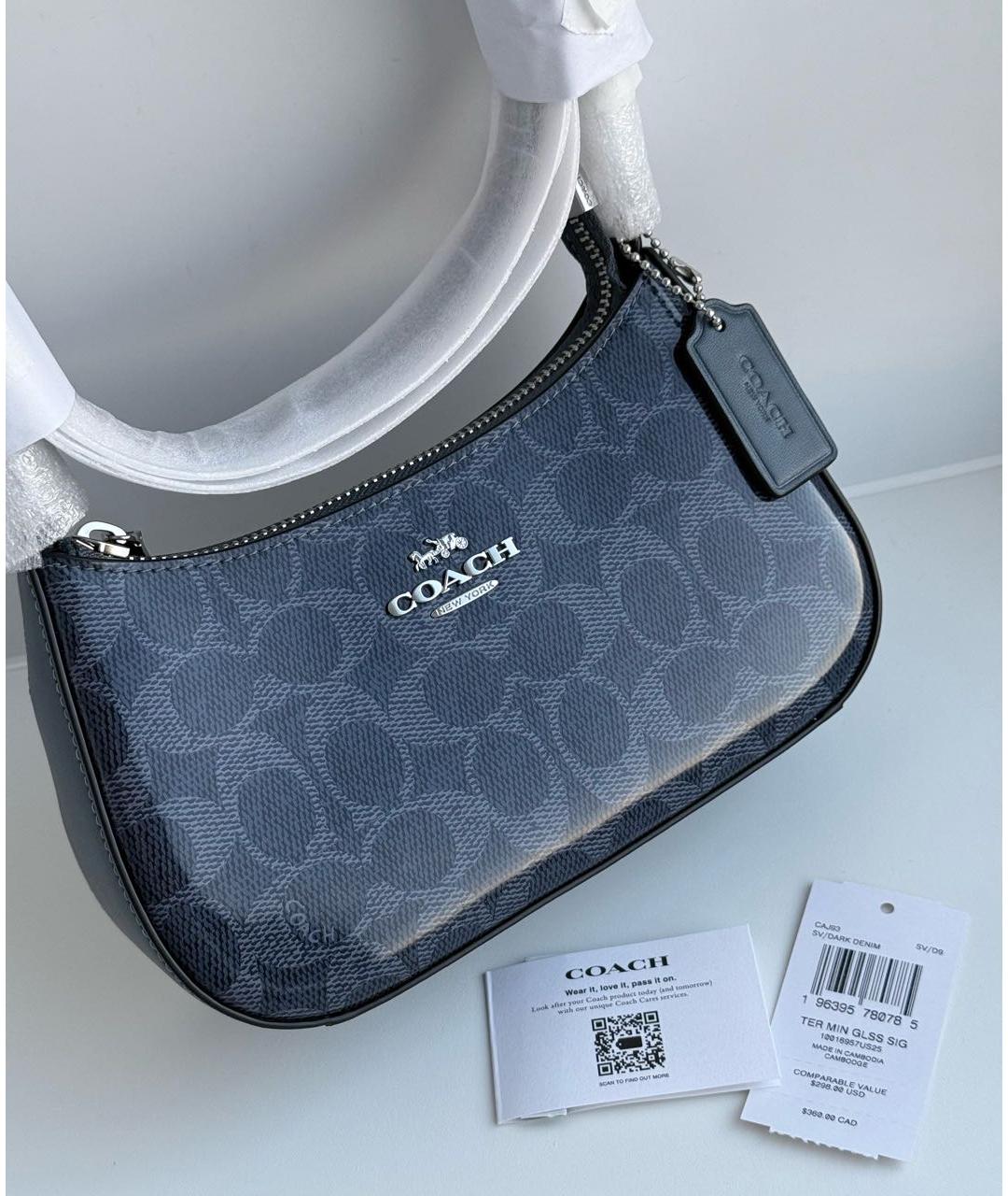 COACH Темно-синяя сумка с короткими ручками, фото 2