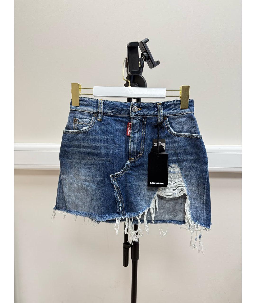 DSQUARED2 Синяя хлопковая юбка мини, фото 6