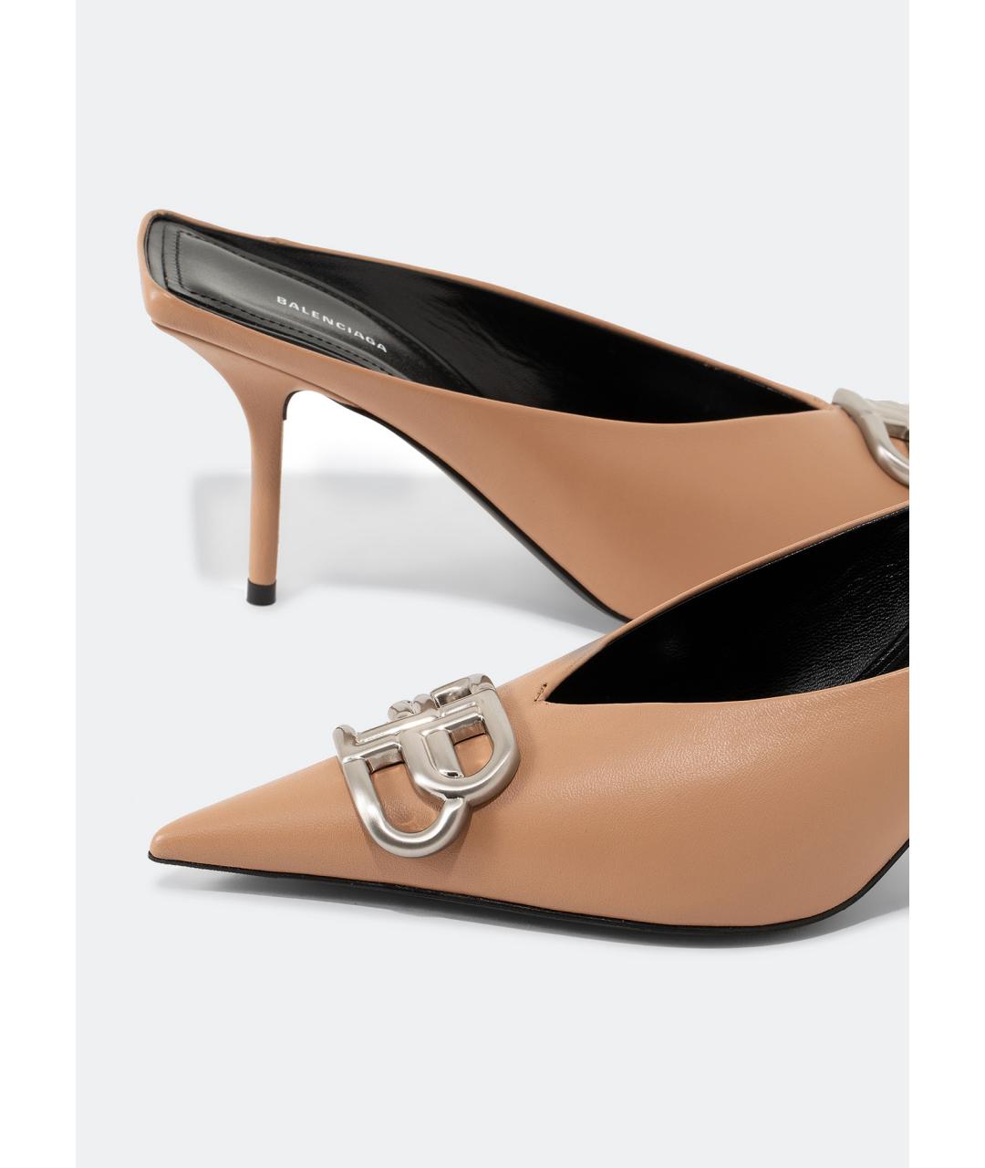 BALENCIAGA Бежевые кожаные мюли, фото 3