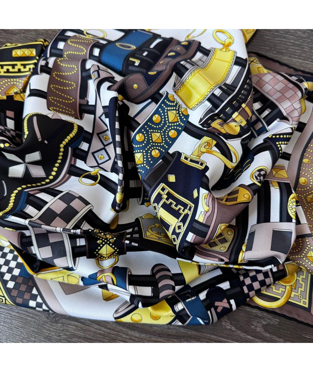 HERMES Бежевый шелковый платок, фото 7