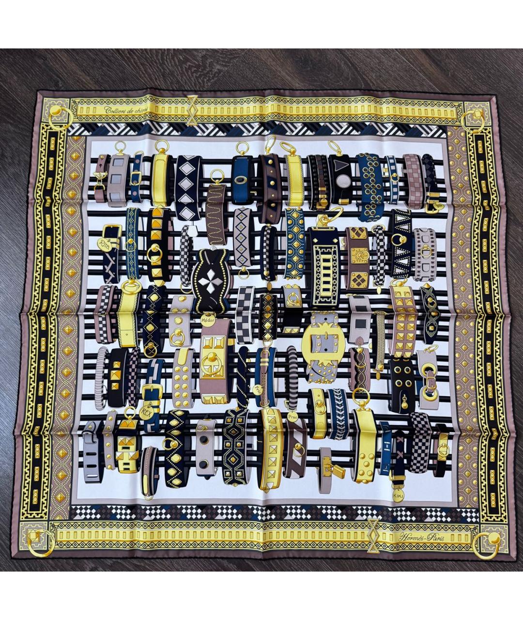 HERMES Бежевый шелковый платок, фото 8