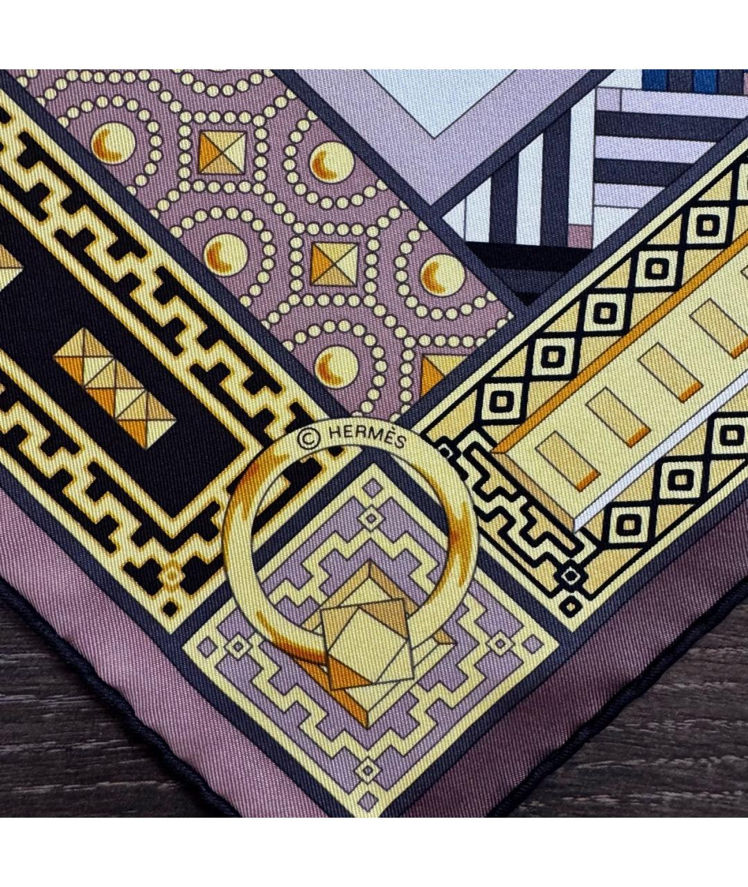 HERMES Бежевый шелковый платок, фото 6