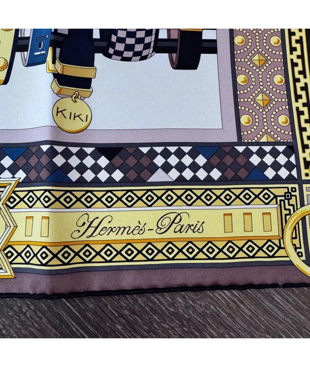 HERMES Бежевый шелковый платок, фото 5