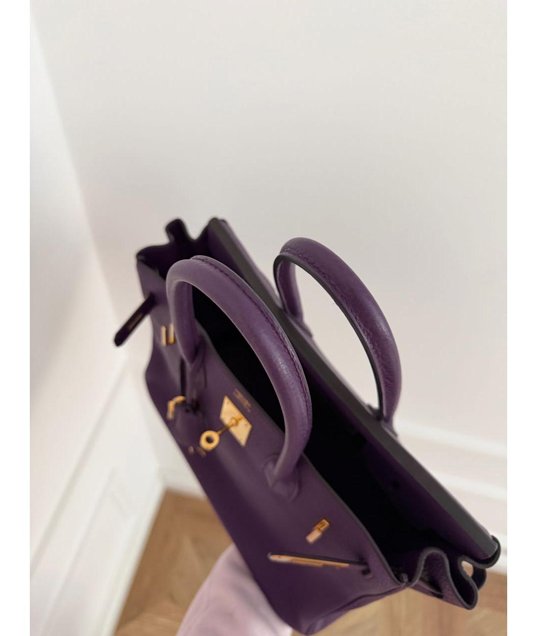 HERMES Фиолетовая кожаная сумка с короткими ручками, фото 4