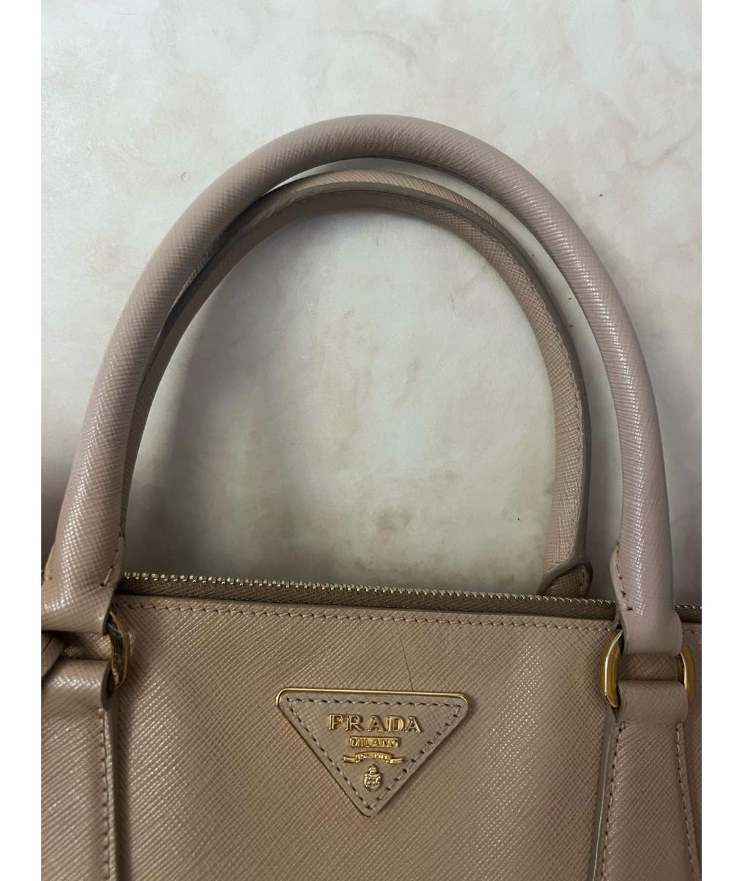 PRADA Бежевая кожаная сумка с короткими ручками, фото 7