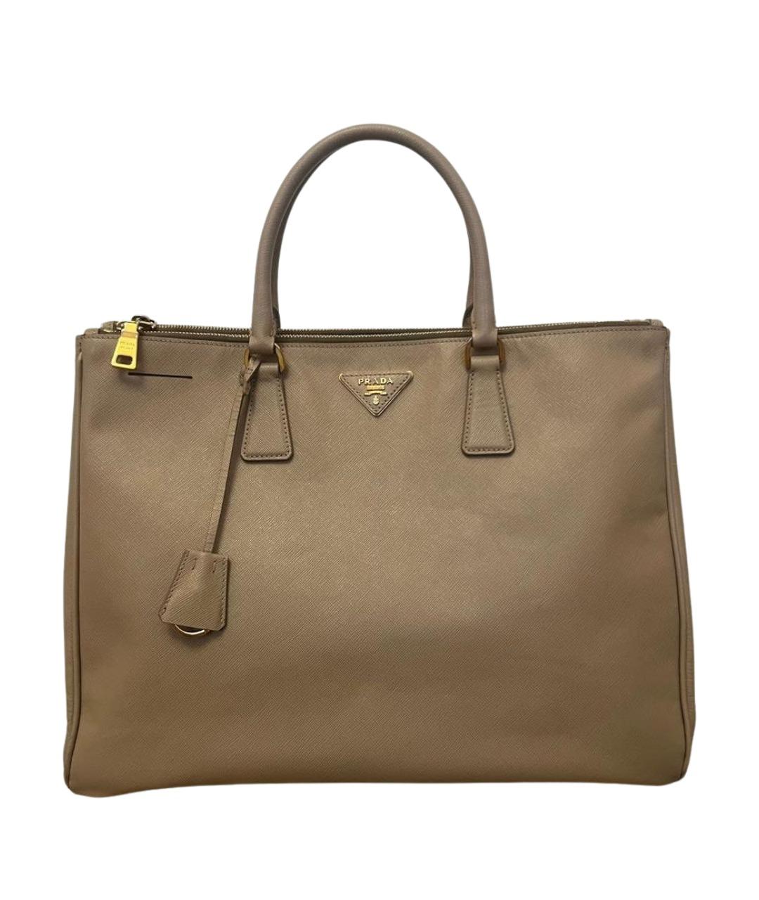 PRADA Бежевая кожаная сумка с короткими ручками, фото 9