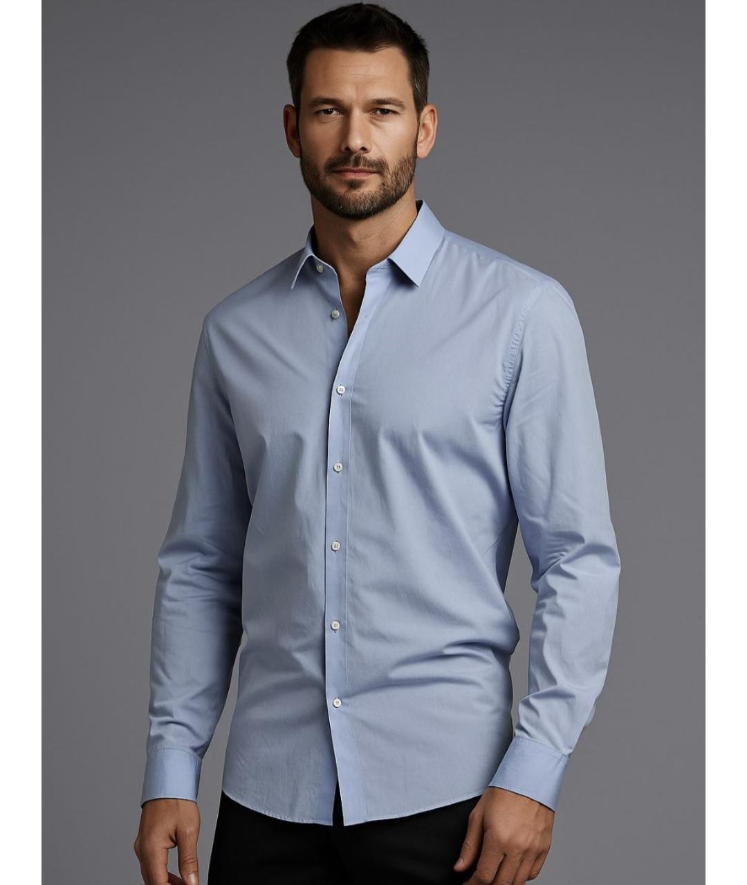 HUGO BOSS Голубая хлопковая классическая рубашка, фото 6