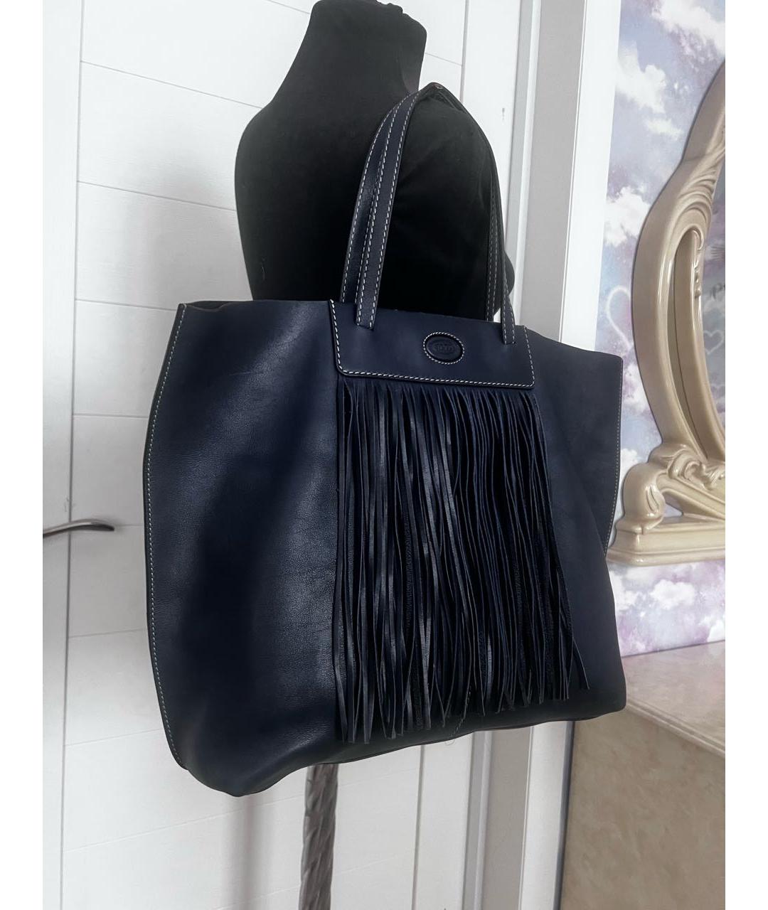 TOD'S Темно-синяя кожаная сумка тоут, фото 2