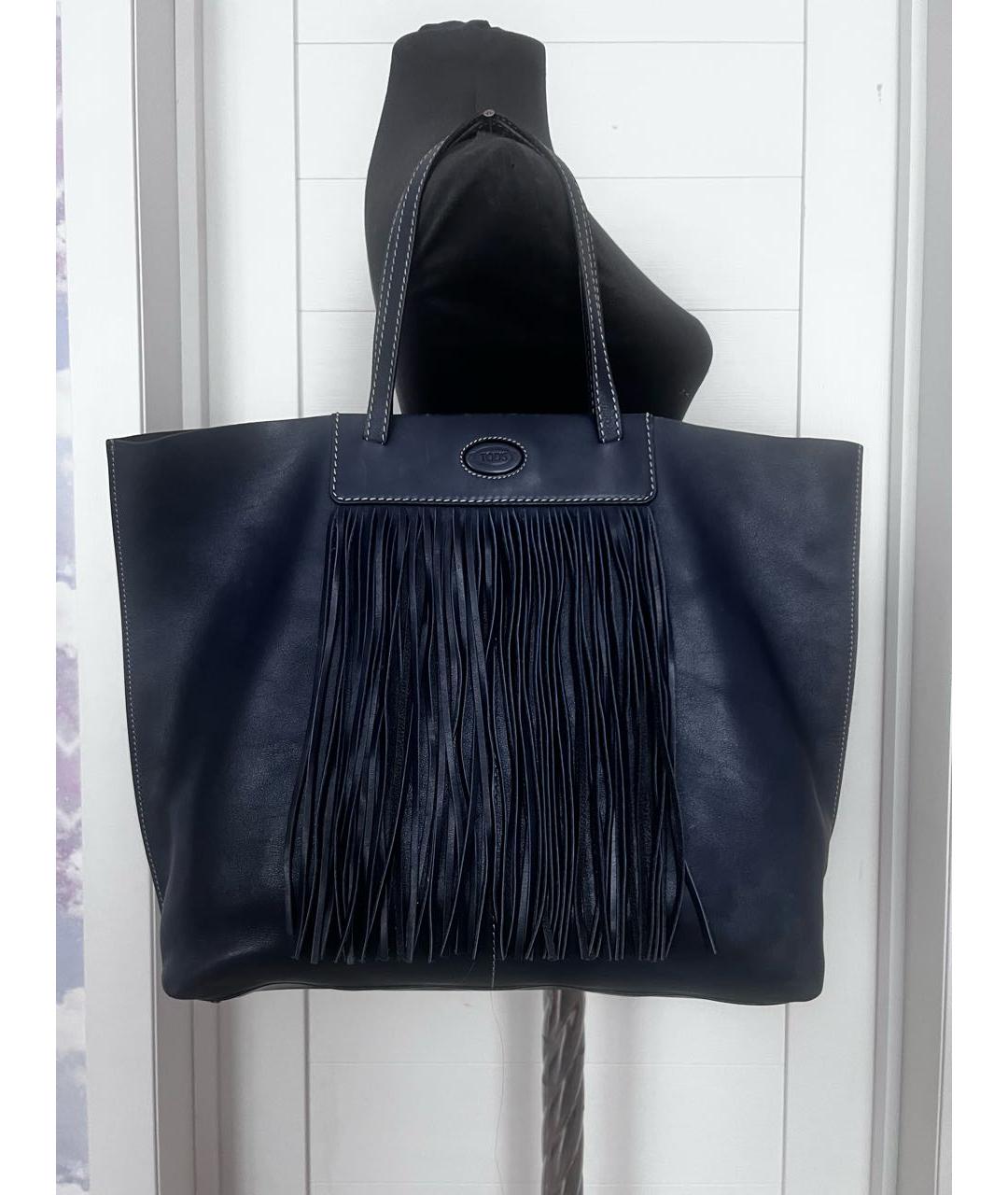 TOD'S Темно-синяя кожаная сумка тоут, фото 7