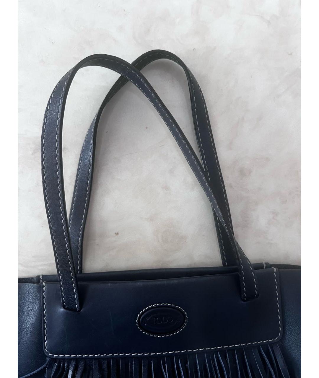 TOD'S Темно-синяя кожаная сумка тоут, фото 6