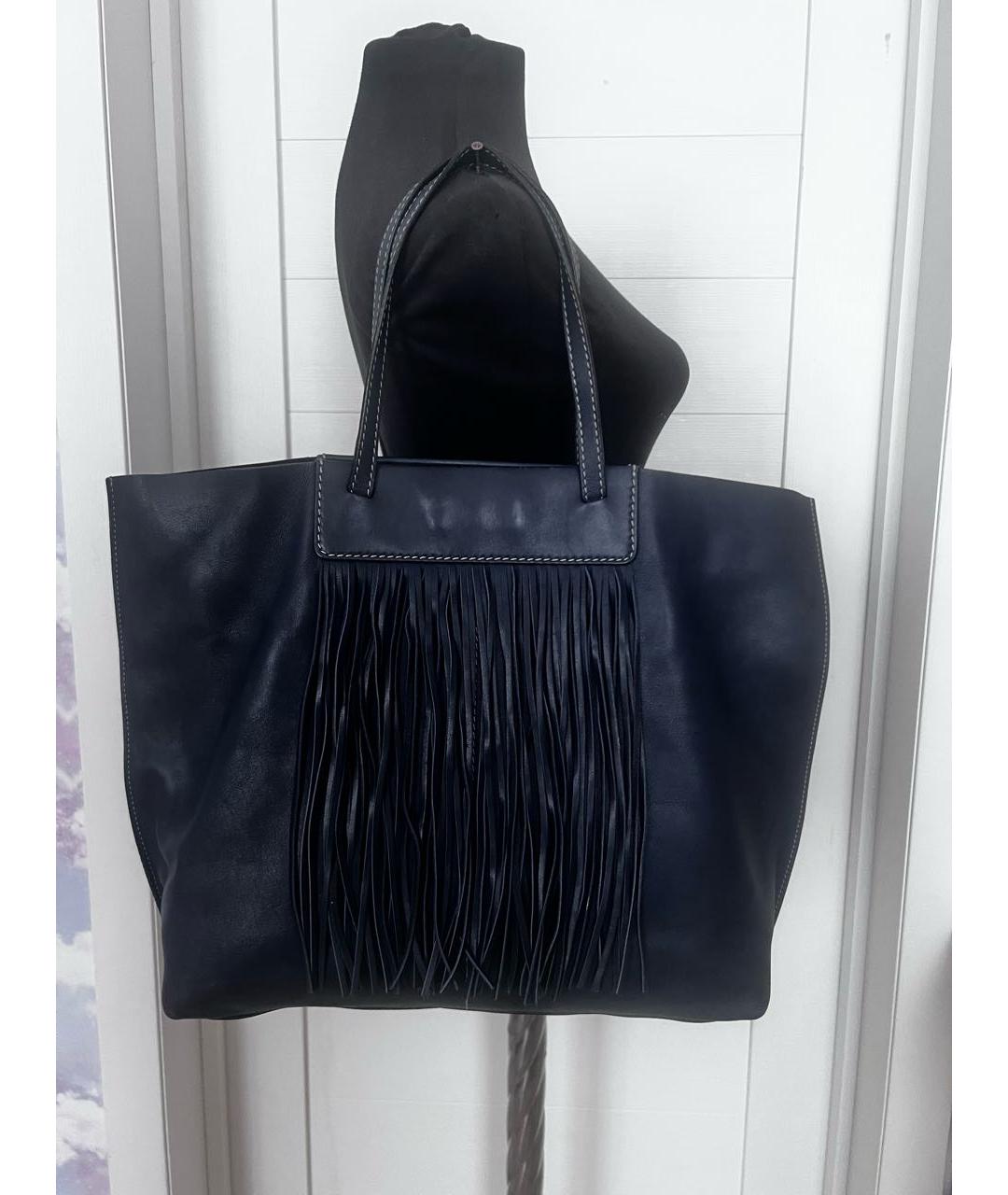 TOD'S Темно-синяя кожаная сумка тоут, фото 3