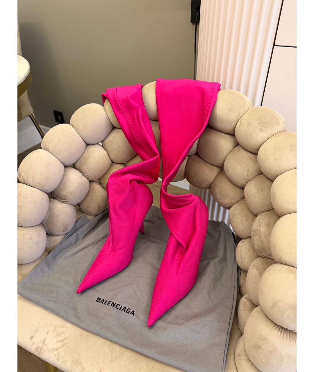 BALENCIAGA Фуксия синтетические ботфорты, фото 2