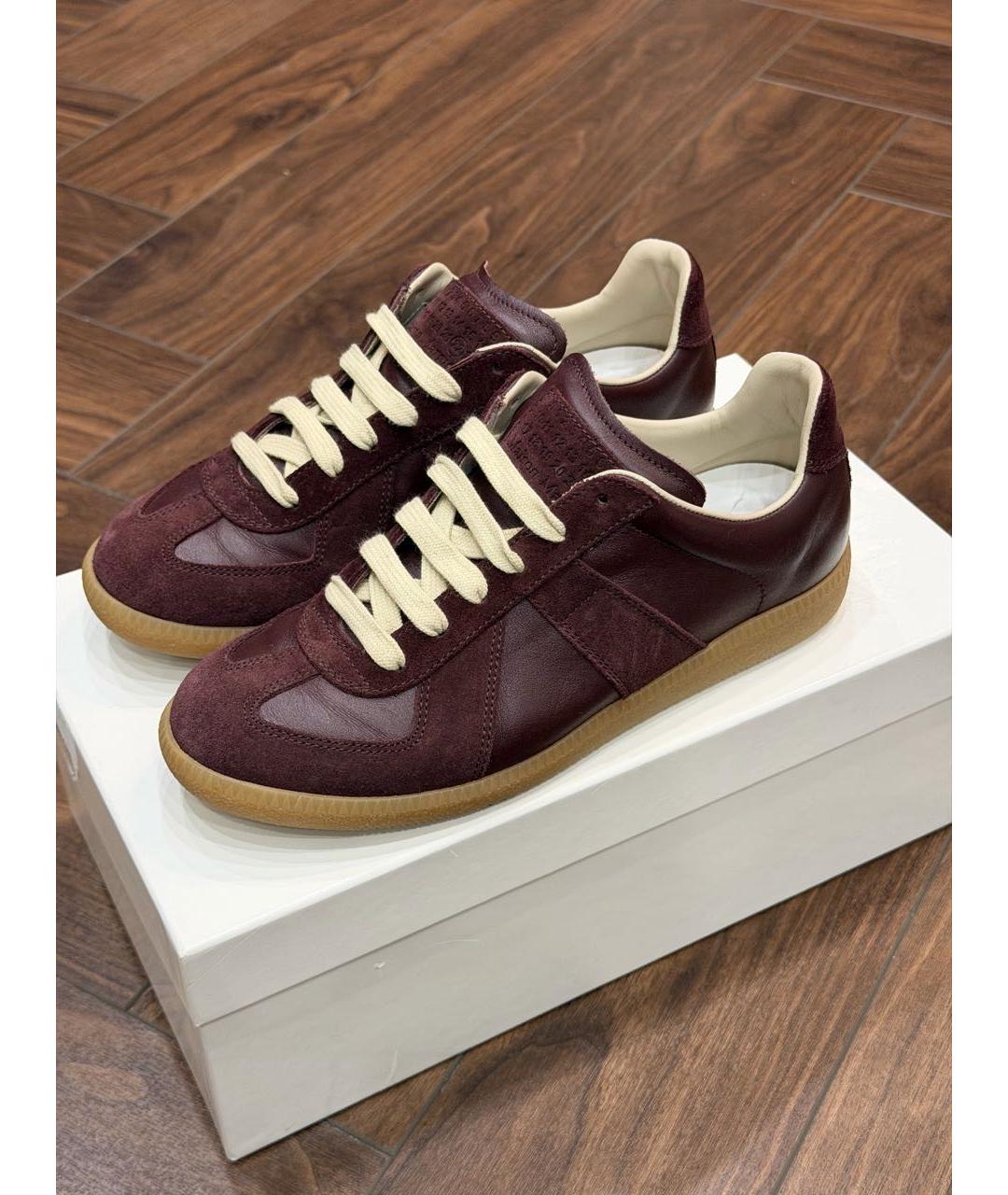 MAISON MARGIELA Бордовые кожаные кеды, фото 6