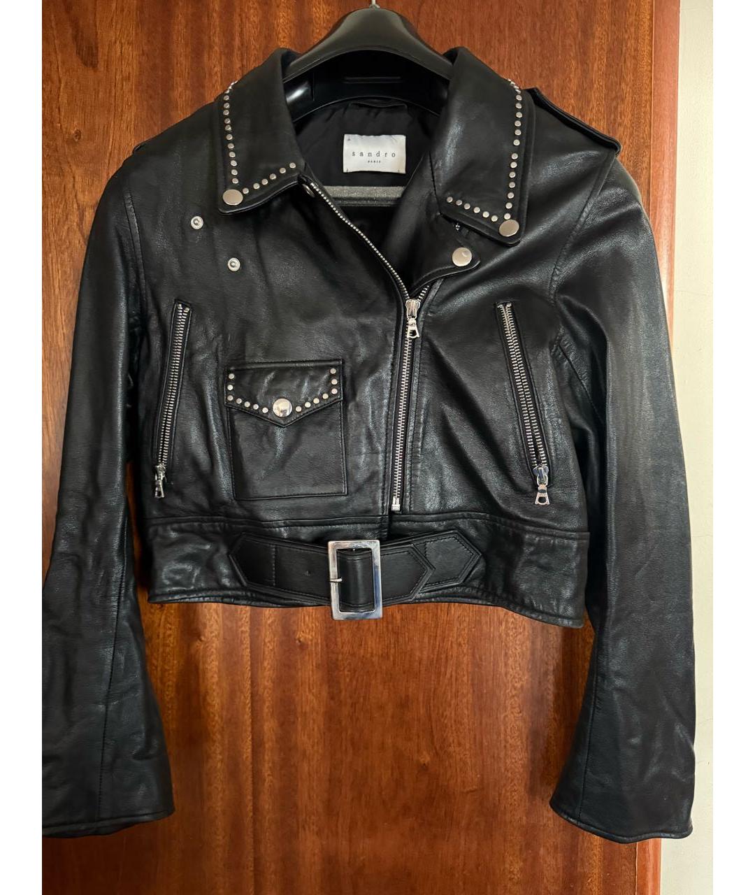 SANDRO Черная кожаная куртка, фото 5
