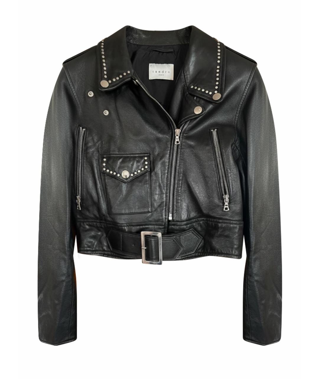 SANDRO Черная кожаная куртка, фото 1