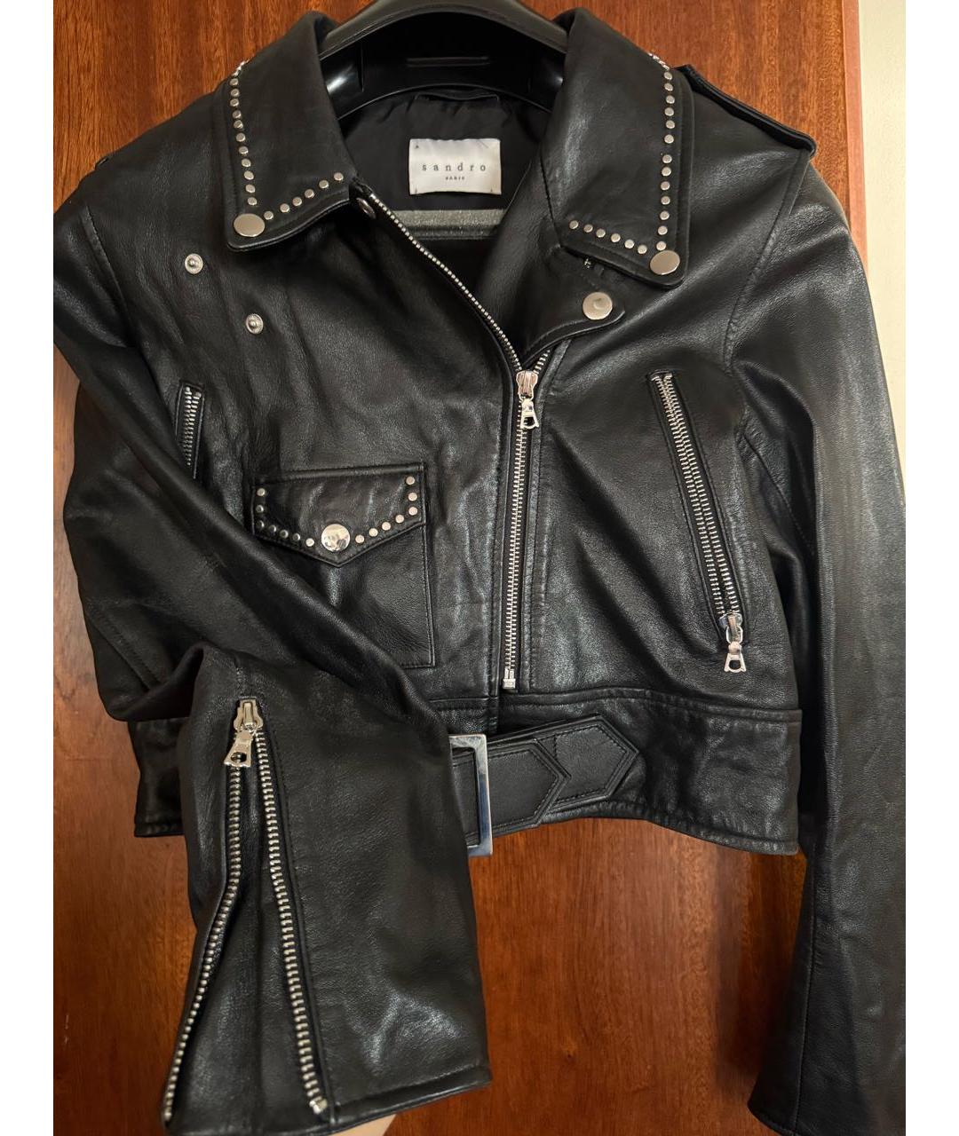 SANDRO Черная кожаная куртка, фото 2